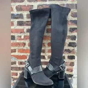 MICHAEL KORS Over-Knee Suede Boots with Beautiful Studded Buckle Detail