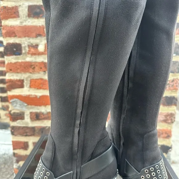 MICHAEL KORS Over-Knee Suede Boots with Beautiful Studded Buckle Detail