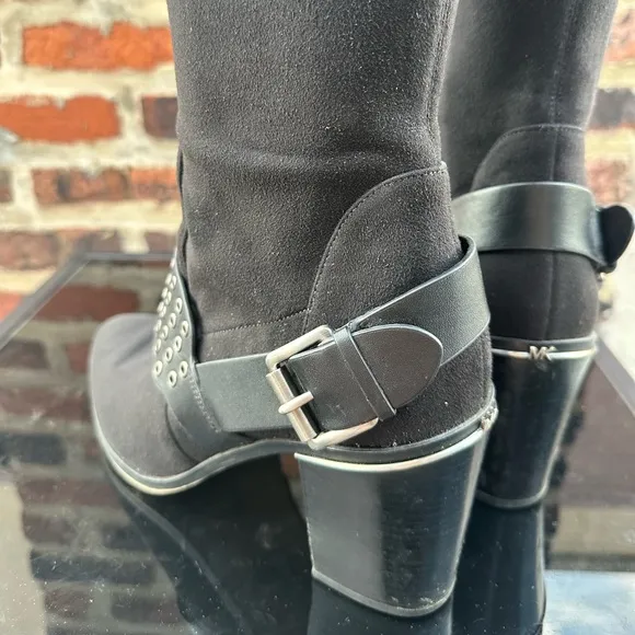 MICHAEL KORS Over-Knee Suede Boots with Beautiful Studded Buckle Detail