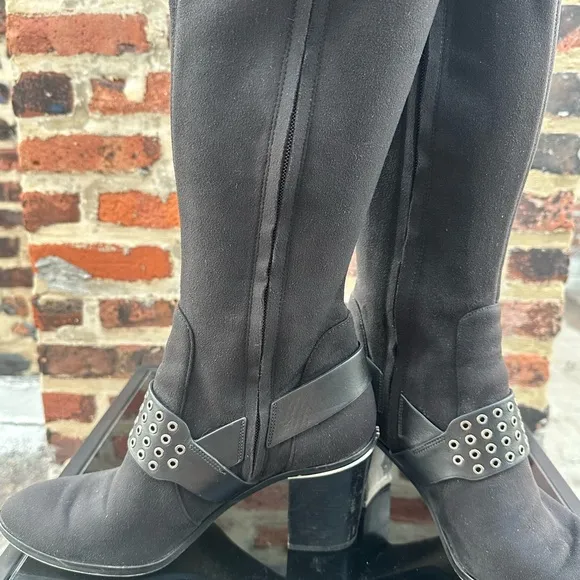 MICHAEL KORS Over-Knee Suede Boots with Beautiful Studded Buckle Detail