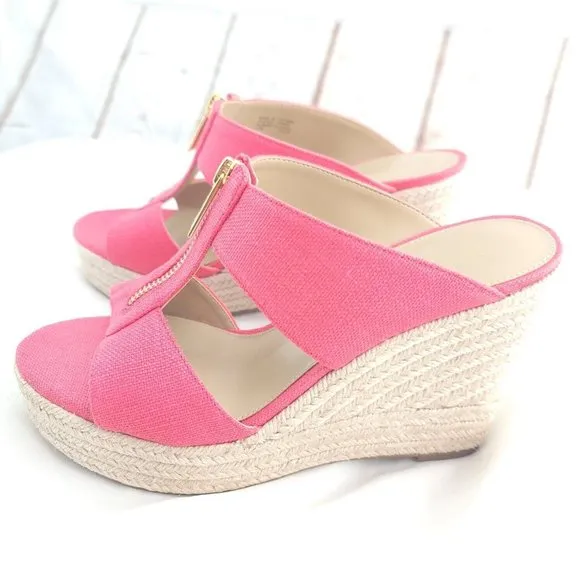 Michael Kors Womens Bradley 40S3BYMS1D Geranium Wedge Espadrille Sandal Sz 7.5M