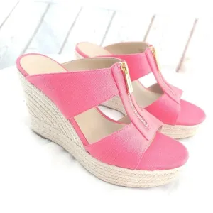 Michael Kors Womens Bradley 40S3BYMS1D Geranium Wedge Espadrille Sandal Sz 7.5M