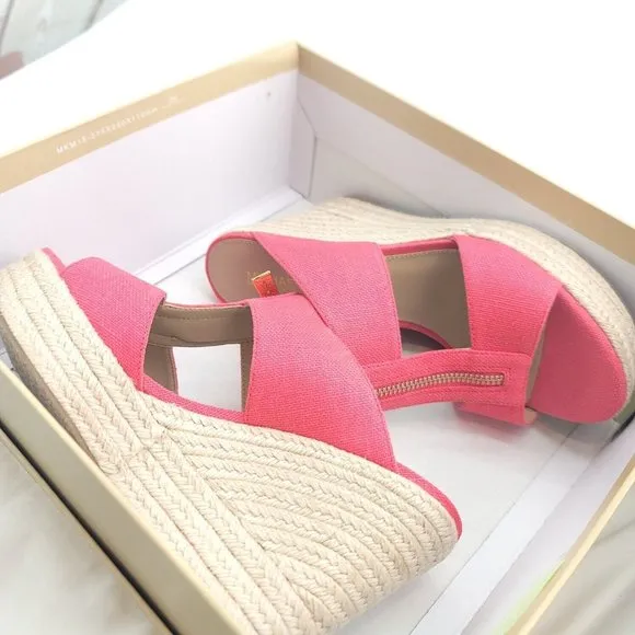 Michael Kors Womens Bradley 40S3BYMS1D Geranium Wedge Espadrille Sandal Sz 7.5M