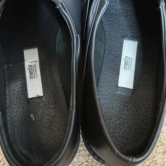 Miista Priyanka Flats Shoes Black Brogues With Bow Leather Size 37/ US 6-6.5