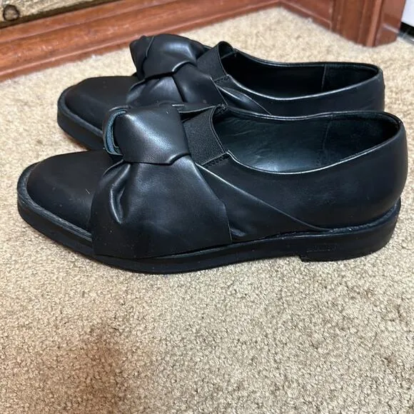 Miista Priyanka Flats Shoes Black Brogues With Bow Leather Size 37/ US 6-6.5