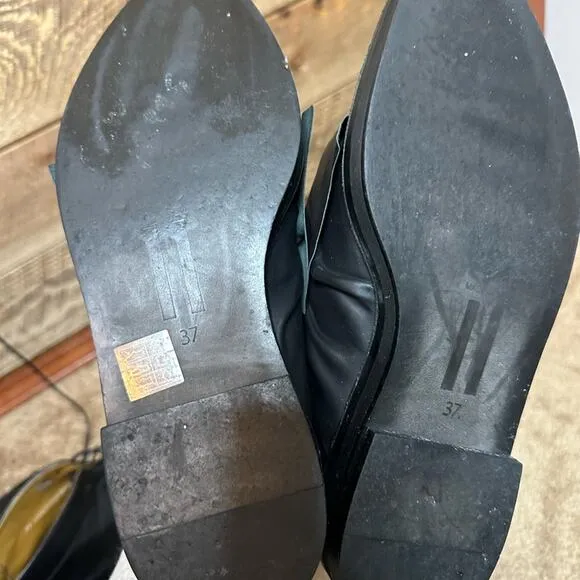 Miista Priyanka Flats Shoes Black Brogues With Bow Leather Size 37/ US 6-6.5