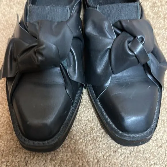 Miista Priyanka Flats Shoes Black Brogues With Bow Leather Size 37/ US 6-6.5