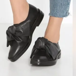 Miista Priyanka Flats Shoes Black Brogues With Bow Leather Size 37/ US 6-6.5