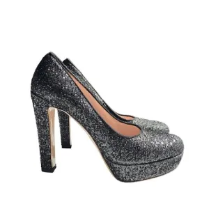 Miu Miu Black Glitter Closed Toe Platform Shoes sz EU 38.5 US 8.5 Barbie