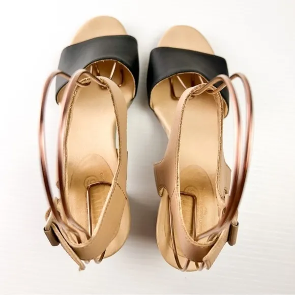 MM6 Sandals womens size 8.5 Ankle Strap Leather Two Toned Block Heel