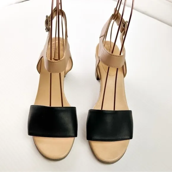 MM6 Sandals womens size 8.5 Ankle Strap Leather Two Toned Block Heel