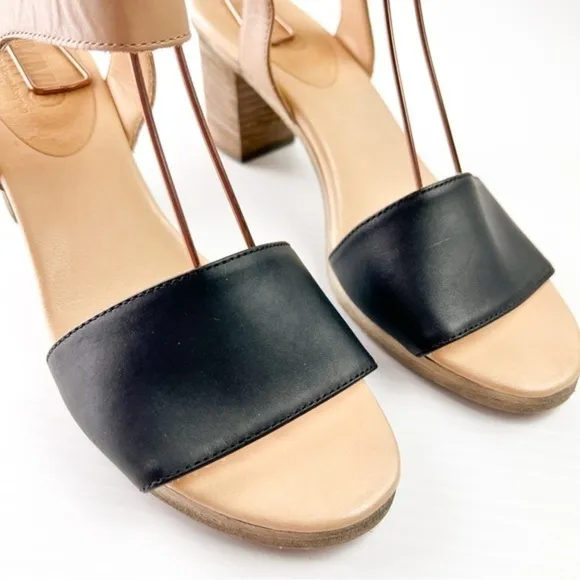 MM6 Sandals womens size 8.5 Ankle Strap Leather Two Toned Block Heel