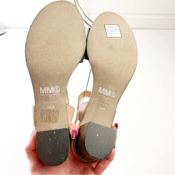 MM6 Sandals womens size 8.5 Ankle Strap Leather Two Toned Block Heel