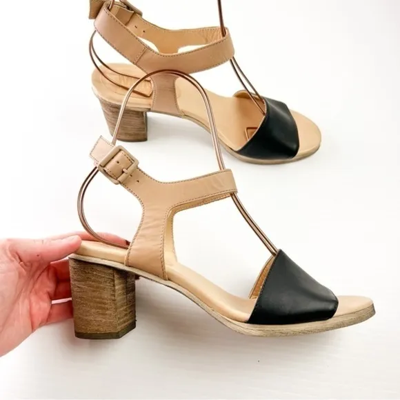MM6 Sandals womens size 8.5 Ankle Strap Leather Two Toned Block Heel