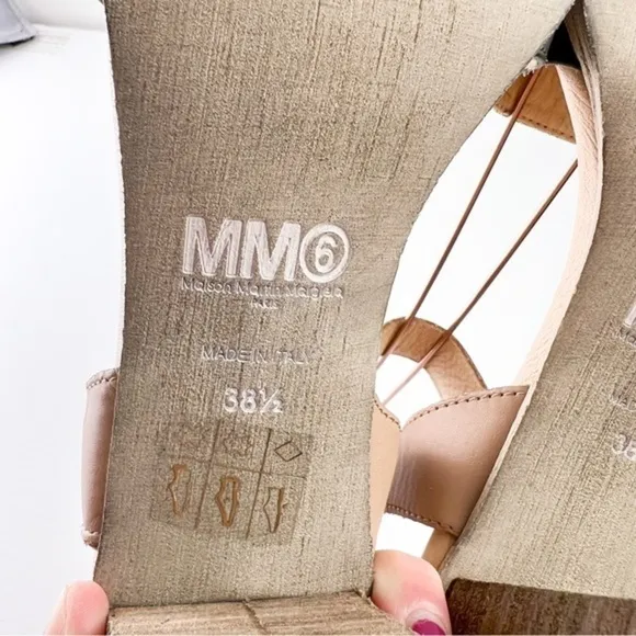 MM6 Sandals womens size 8.5 Ankle Strap Leather Two Toned Block Heel