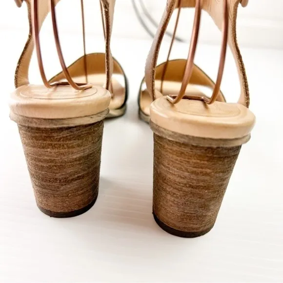 MM6 Sandals womens size 8.5 Ankle Strap Leather Two Toned Block Heel