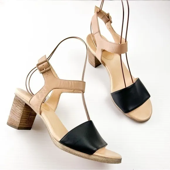 MM6 Sandals womens size 8.5 Ankle Strap Leather Two Toned Block Heel