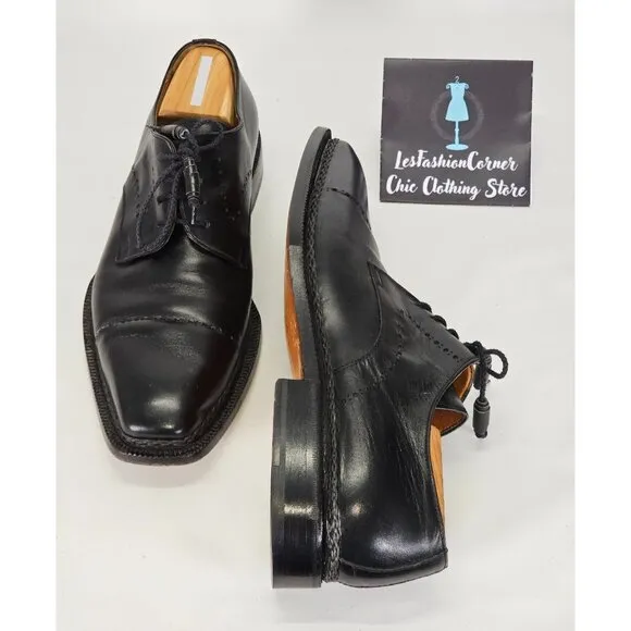 Moreschi Men's Black Leather Lace Up Dress Shoes Size 10 2140