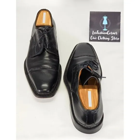 Moreschi Men's Black Leather Lace Up Dress Shoes Size 10 2140