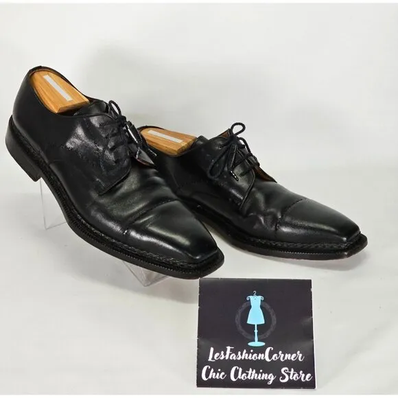 Moreschi Men's Black Leather Lace Up Dress Shoes Size 10 2140