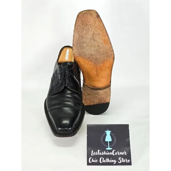 Moreschi Men's Black Leather Lace Up Dress Shoes Size 10 2140