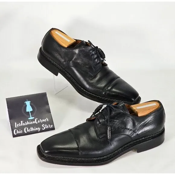 Moreschi Men's Black Leather Lace Up Dress Shoes Size 10 2140