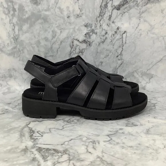 Munro Sz 9.5M Black Marley Leather Strappy Sandals Block Heel Ankle Strap C20-2