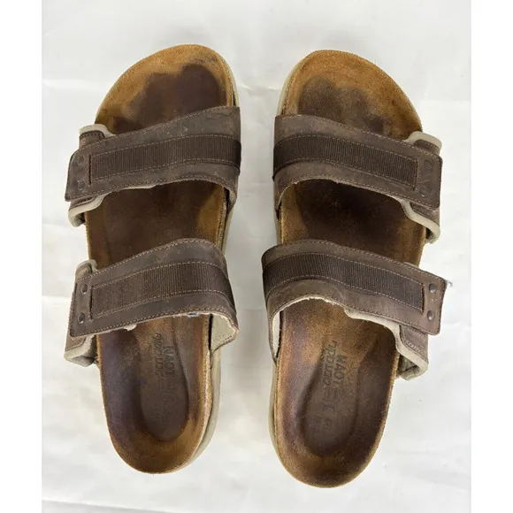 Naot Slides Mens 13 Brown Leather Climb Sandals Slip On Outdoor
