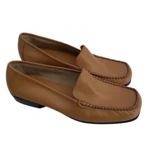 Naturalizer tan leather square toe loafer shoes flats career event comfort shoe