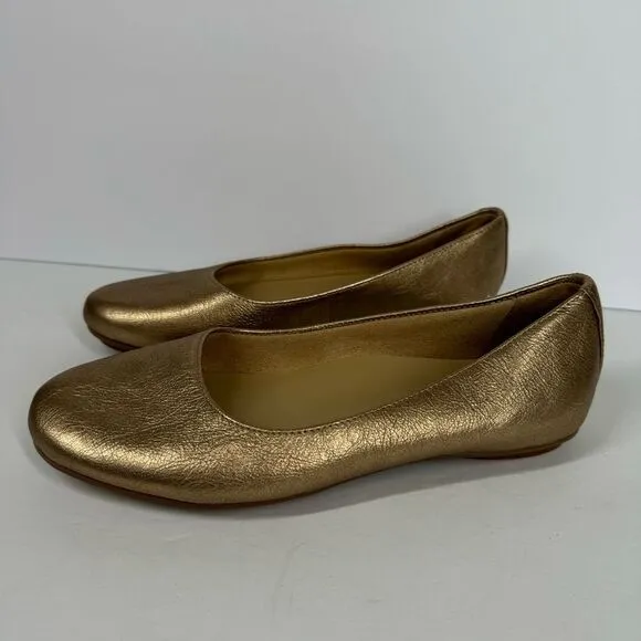 Naturalizer Women Maxwell Gold Leather Slip On Loafer Ballet Flats Shoe 6.5 Wide