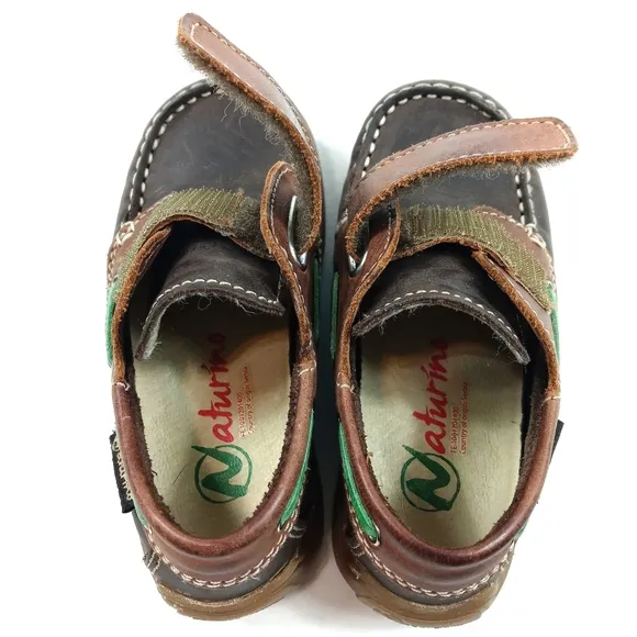 Naturino Unisex 4110 Toddler Velcro Boat Shoes in Moro/Bark/Verde size 7.5