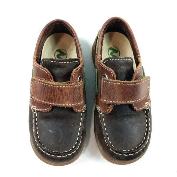 Naturino Unisex 4110 Toddler Velcro Boat Shoes in Moro/Bark/Verde size 7.5