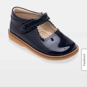 Navy Blue Patent Leather Dress Shoes with Scalloped Trim