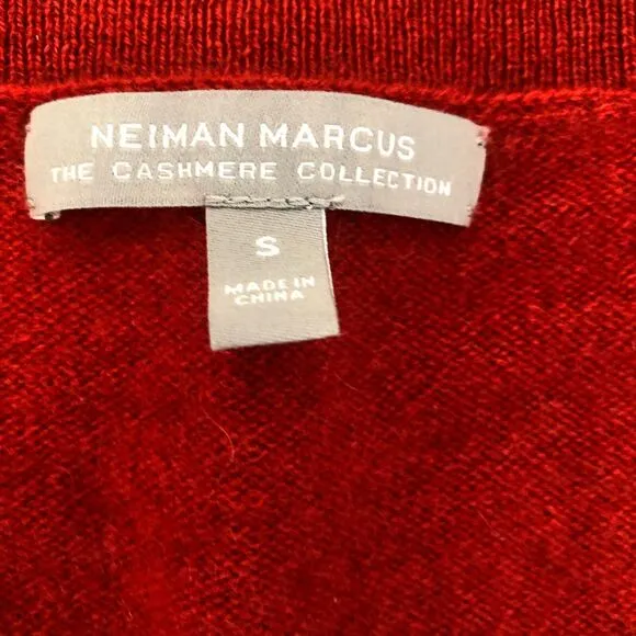 Neiman Marcus Red V-Neck 100% Cashmere Long Sleeve Pullover Tunic Sweater Sz S