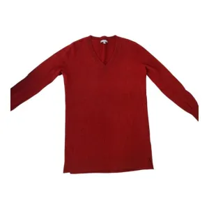 Neiman Marcus Red V-Neck 100% Cashmere Long Sleeve Pullover Tunic Sweater Sz S