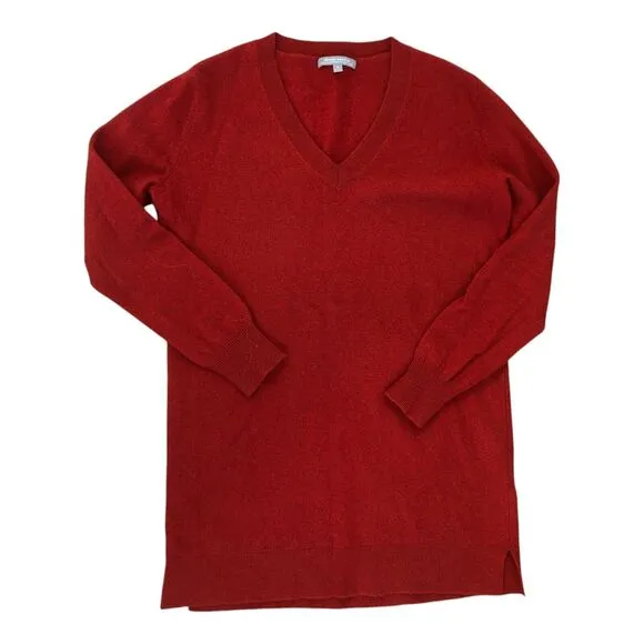 Neiman Marcus Red V-Neck 100% Cashmere Long Sleeve Pullover Tunic Sweater Sz S