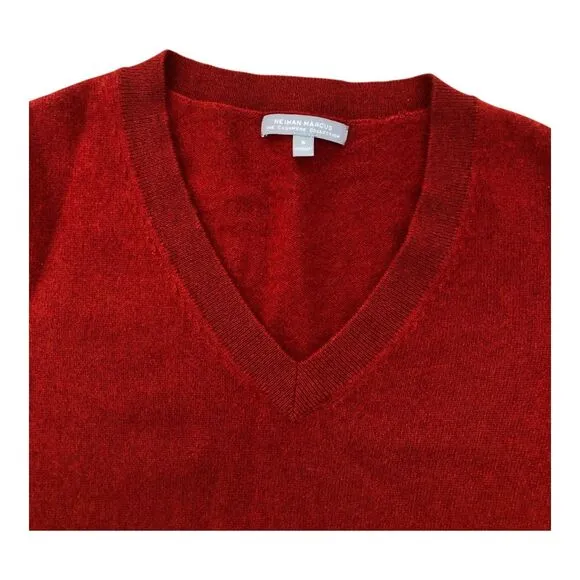 Neiman Marcus Red V-Neck 100% Cashmere Long Sleeve Pullover Tunic Sweater Sz S
