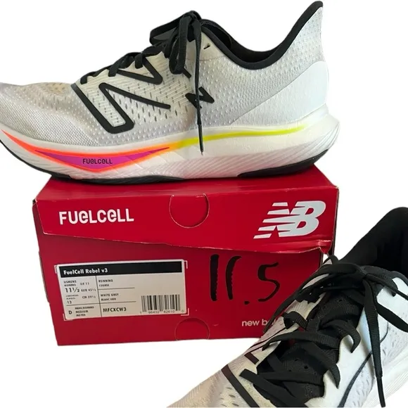 New Balance FuelCell Rebel v3 Running White &amp;Gray Shoes Mens Size 11.5