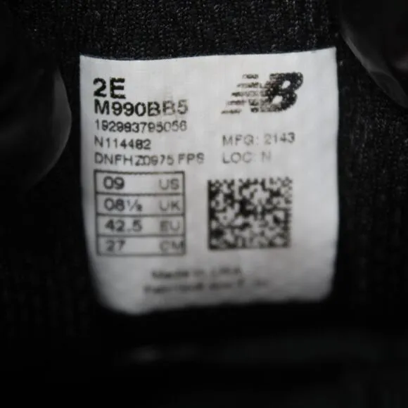 New Balance Shoes Men 9 2E 990v5 Made in USA Sneakers Triple Black Suede M990BB5
