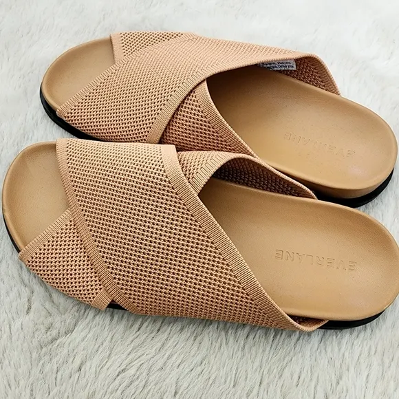 NEW Everlane ReKnit Form Crossover Knot Slide Sandals Caramel Tan