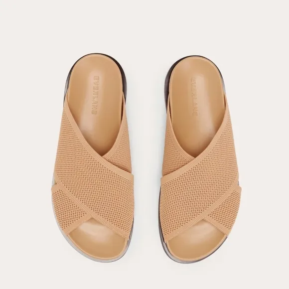 NEW Everlane ReKnit Form Crossover Knot Slide Sandals Caramel Tan
