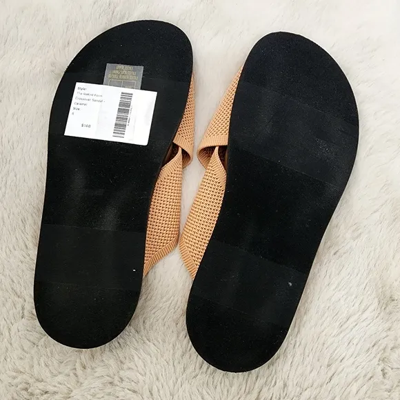 NEW Everlane ReKnit Form Crossover Knot Slide Sandals Caramel Tan