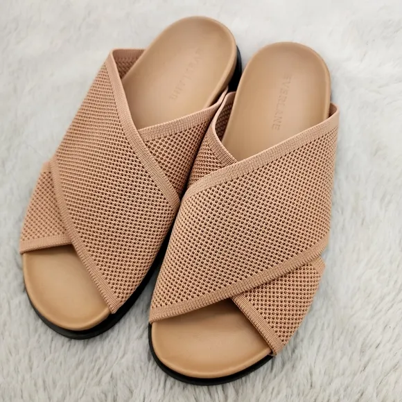 NEW Everlane ReKnit Form Crossover Knot Slide Sandals Caramel Tan