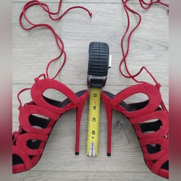 NEW Giuseppe Zanotti Caged Lace Up Red Suede Heels Size 38
