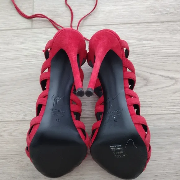 NEW Giuseppe Zanotti Caged Lace Up Red Suede Heels Size 38