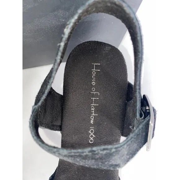 NEW House of Harlow Black Suede Leather Clog Chunky‎ Heel Cherub Shoes 9 Women