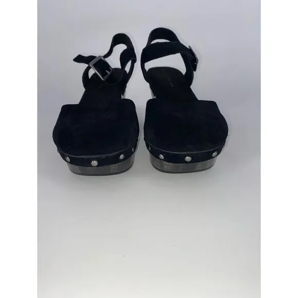 NEW House of Harlow Black Suede Leather Clog Chunky‎ Heel Cherub Shoes 9 Women