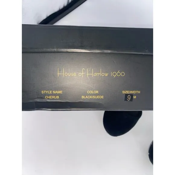 NEW House of Harlow Black Suede Leather Clog Chunky‎ Heel Cherub Shoes 9 Women