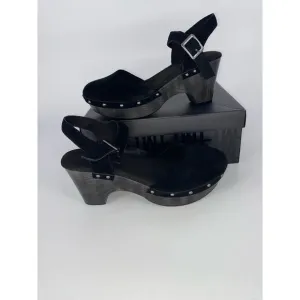 NEW House of Harlow Black Suede Leather Clog Chunky‎ Heel Cherub Shoes 9 Women