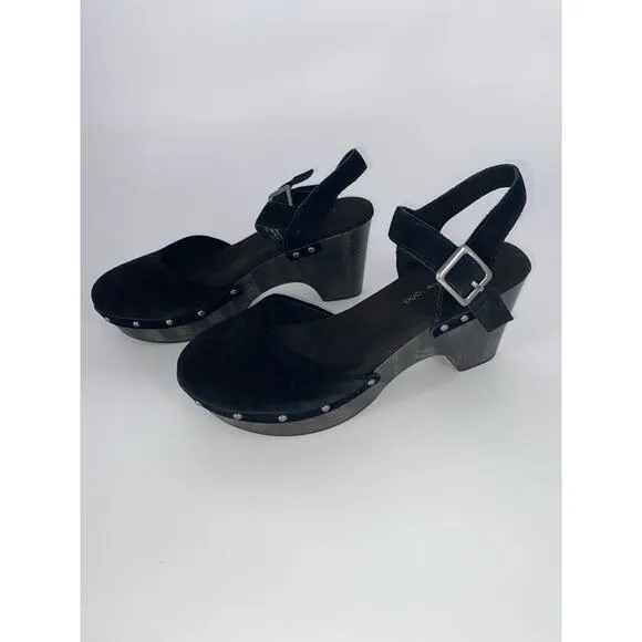 NEW House of Harlow Black Suede Leather Clog Chunky‎ Heel Cherub Shoes 9 Women
